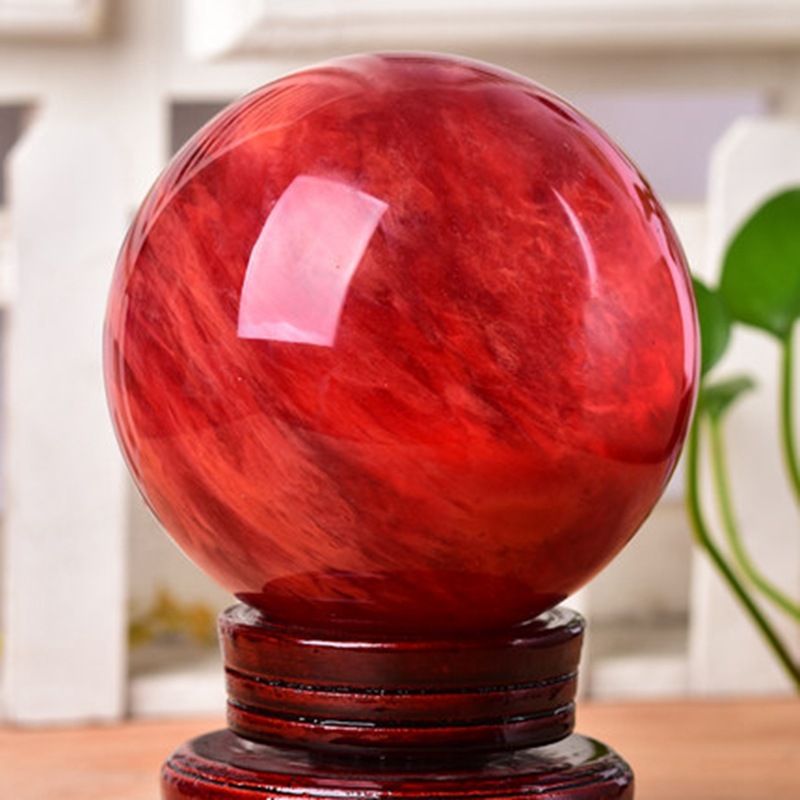 天然水晶球摆件 红色熔炼风水球朱砂红运球 大货量22一公斤批发