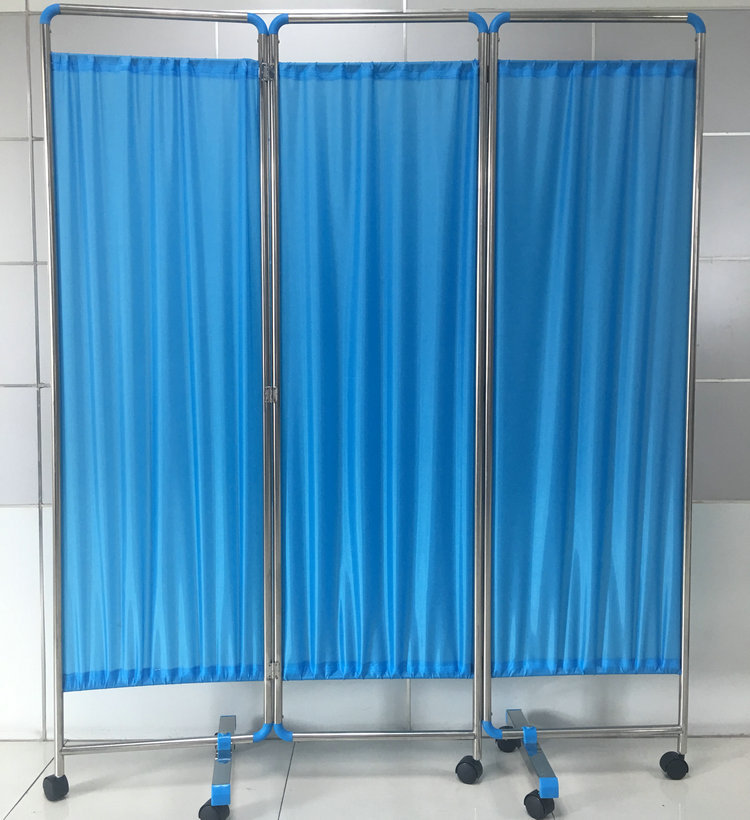不锈钢医用屏风 病房隔断屏风 蓝色 可拆装 可移动 带小轮
