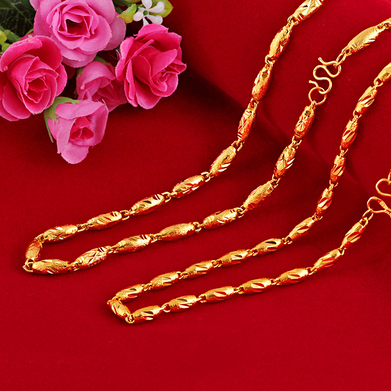 仿真24k黄金链子越南沙金橄榄珠项链男加粗款999磨砂项链不掉色