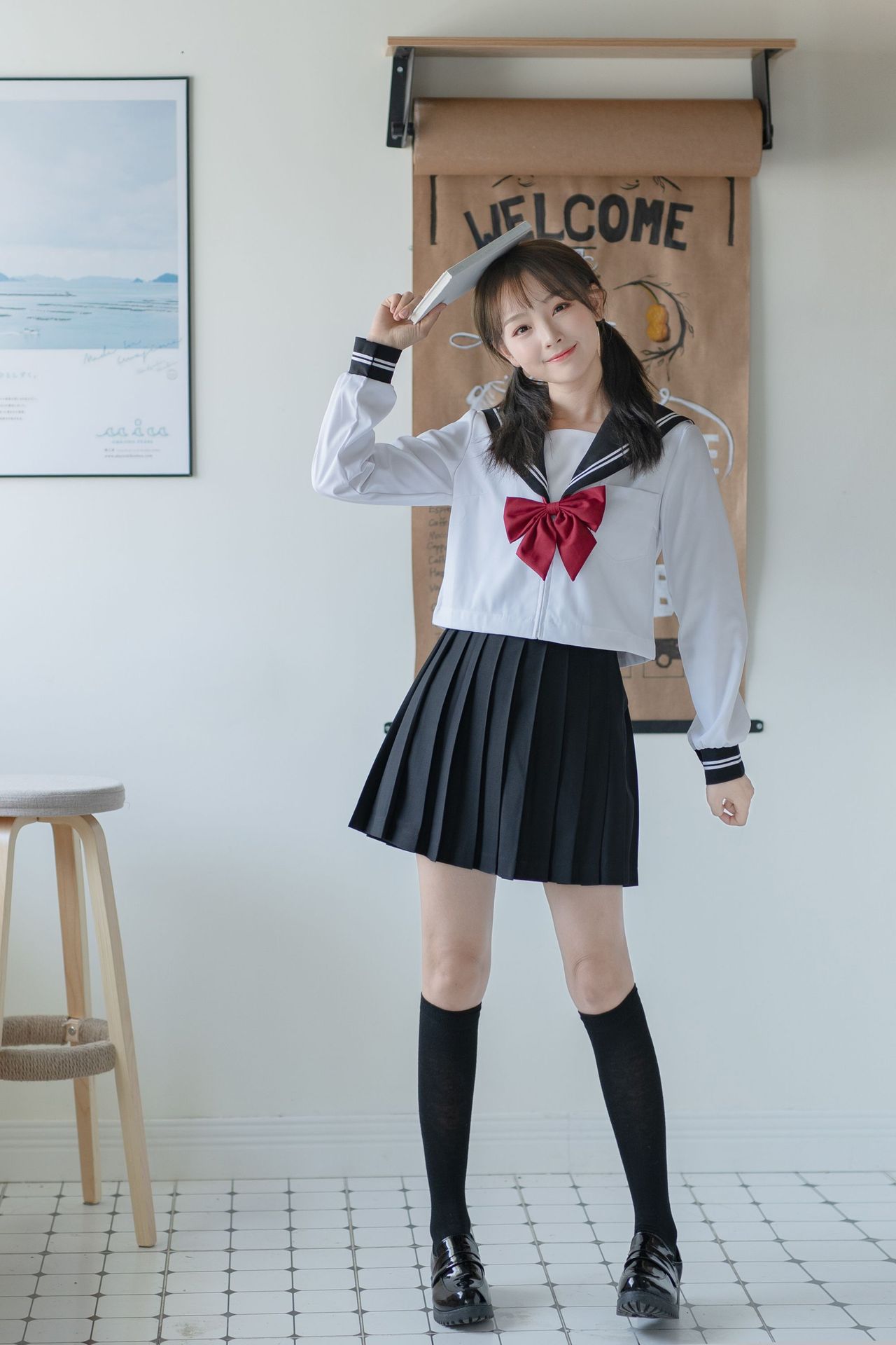 黑领白二本基础款正统jk制服定位线裙日本校服水手服学院风