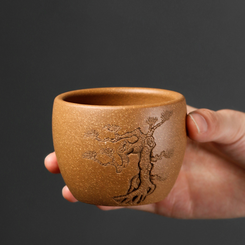 宜兴紫砂茶杯单个纯手工刻绘普洱品茗杯单杯男茶盏主人杯功夫茶具
