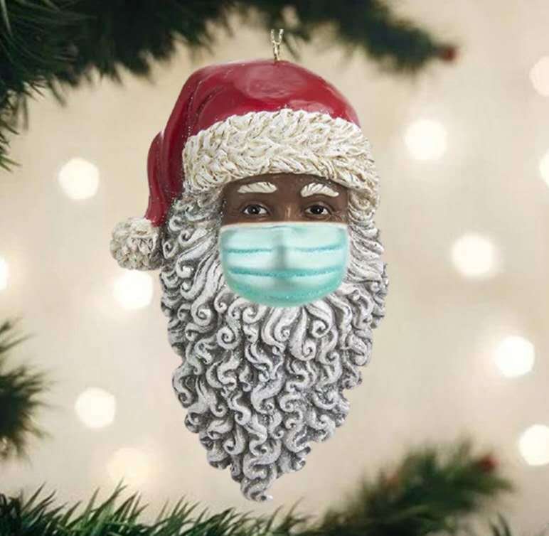 现货3d彩绘黑脸圣诞老人防疫面口罩节日礼物树脂装饰用品吊挂件
