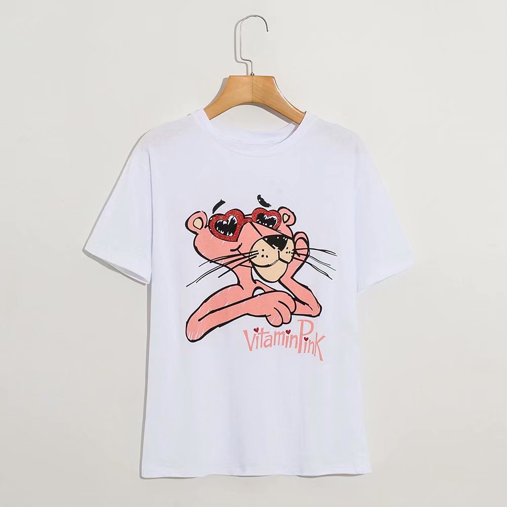 2020夏季外贸批发女装粉红豹短袖印花t恤衫