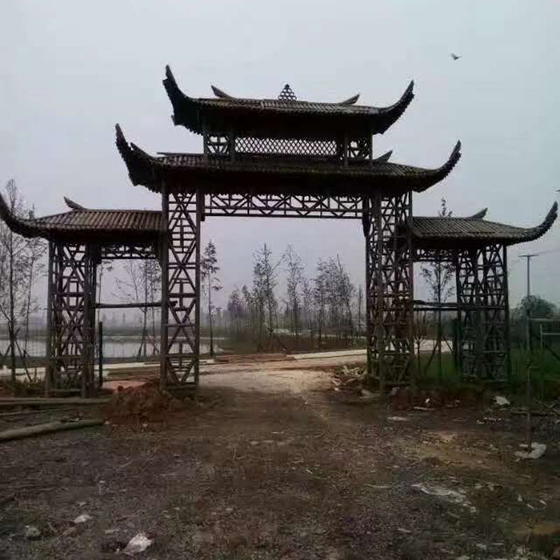 安吉工厂直供景区农家乐防腐木门楼手工竹木头双层门楼中式竹门楼