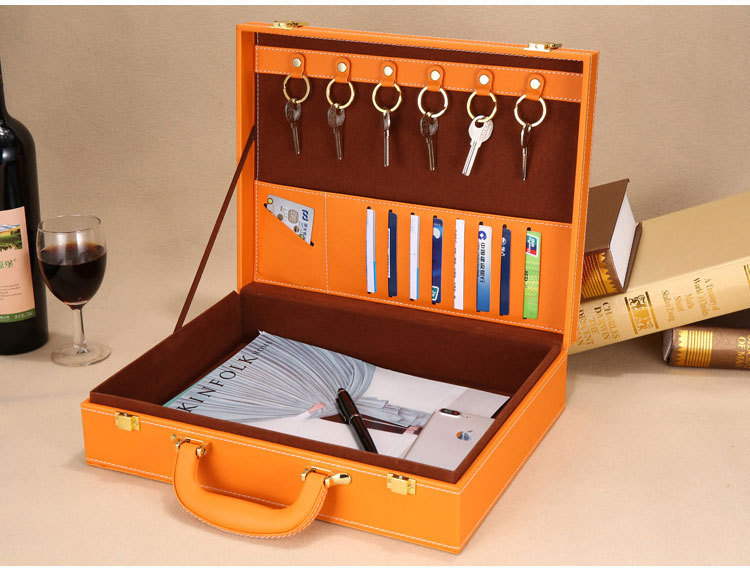 厂家直供批发皮质交房盒 高档钥匙皮箱 房地产交房工具箱可印logo