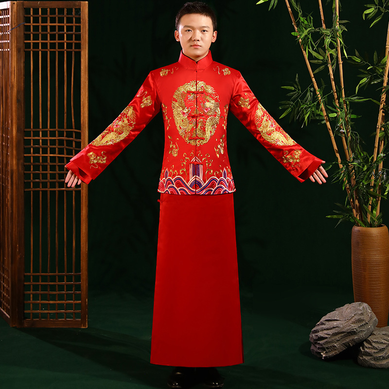 新款秀禾服男士中式结婚礼服情侣龙凤褂古装男唐装马褂国风敬酒服