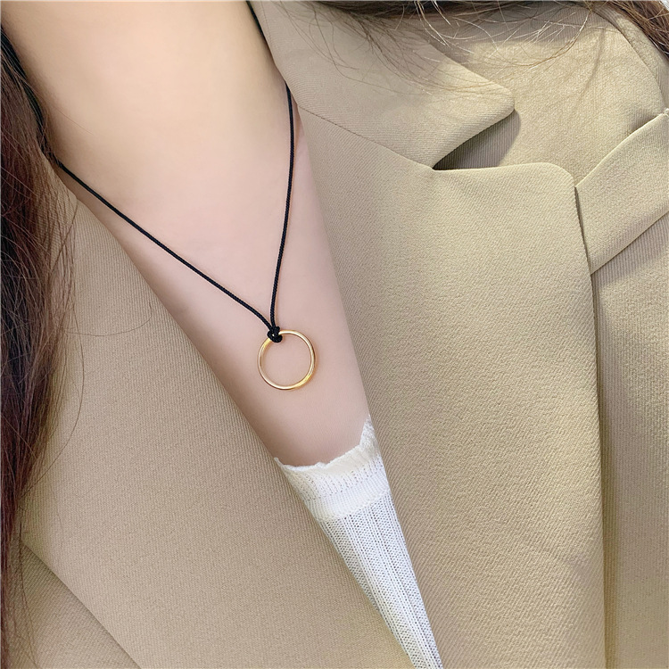 抖音同款三生三世素圈戒指项链古法传承越南沙金黑绳颈链指环情侣