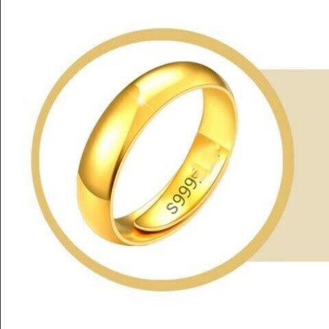 直播复古引流s999钢印镀24k黄金光面情侣戒指 女士光身开口指环