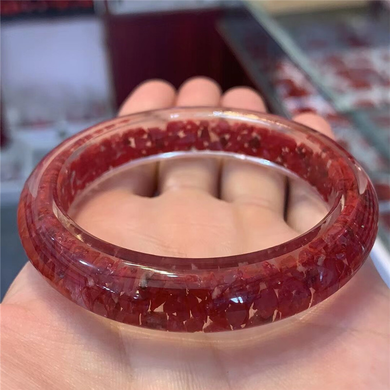 批发原矿朱砂晶体手镯女原石紫金砂颗粒细圆条圆形手环复古红镯子