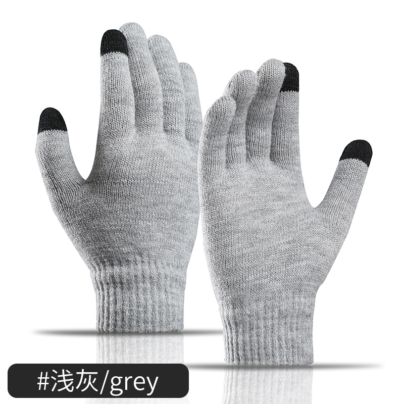 Factory Direct Sales Knitted Gloves Men's Finger Warm with Velvet Wool Ladies New Touch Screen Gloves for Autumn and Winter