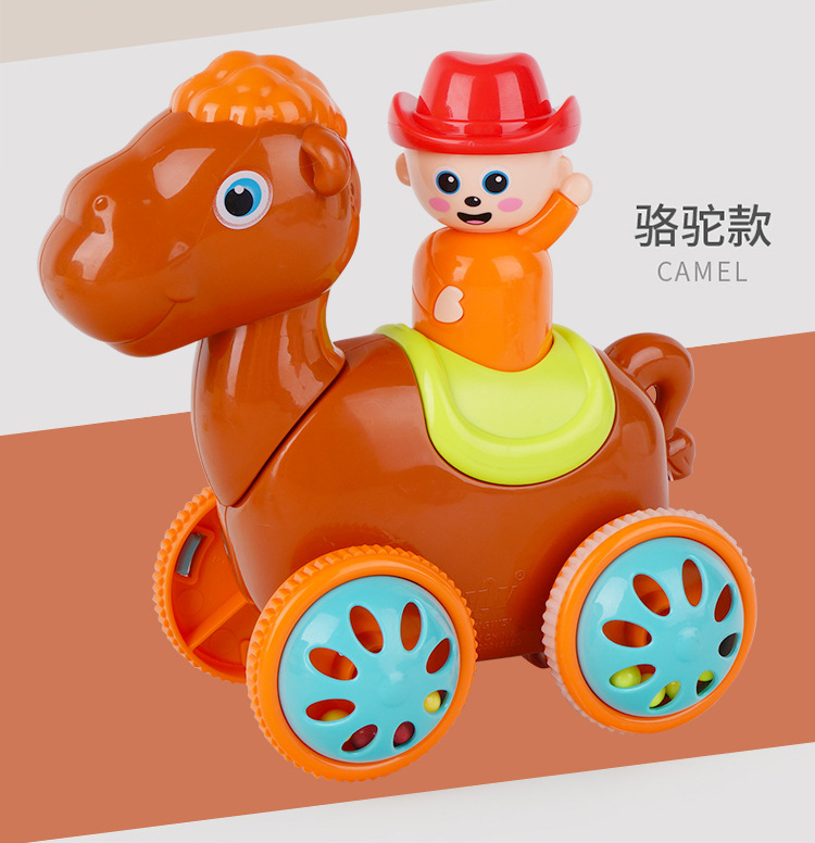 按压式动物回力车儿童卡通小马车男女孩宝宝惯性车子地摊玩具批发