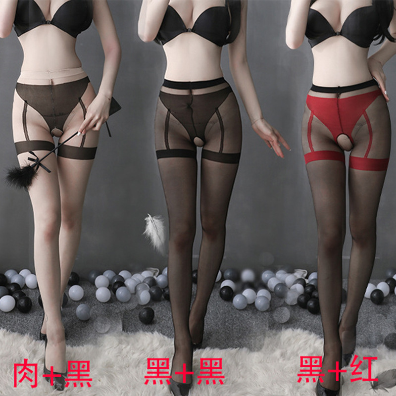 Adult Supplies Ultra-Thin Sexy Stockings Sexy Open-End Free Fake Underwear Garter Stockings Panties Set Pantyhose