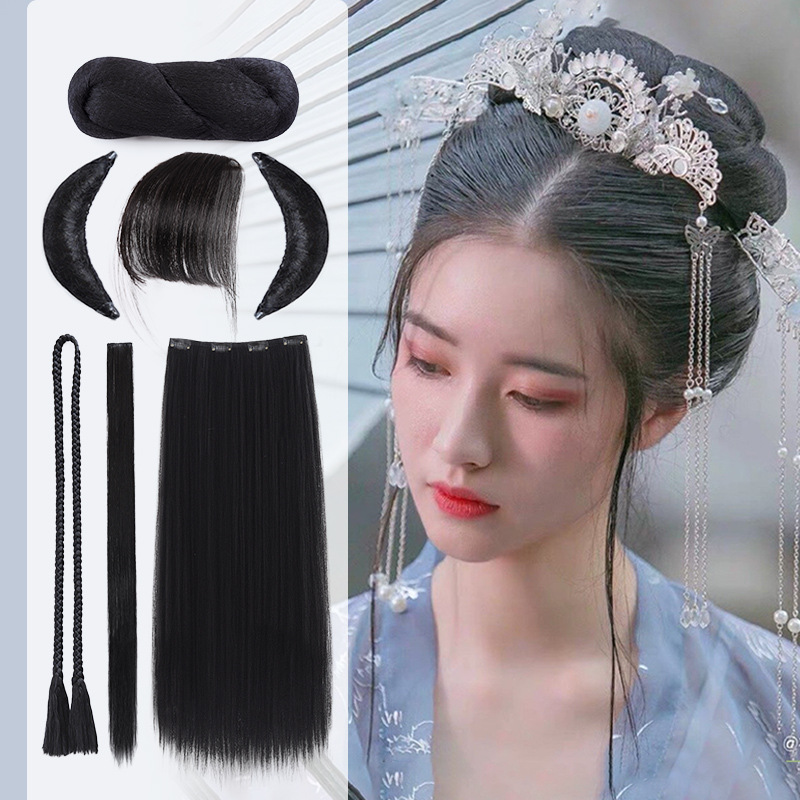 麻花发包古装汉服假发片发髻造型女古风发棒发型古代垫发牛角包