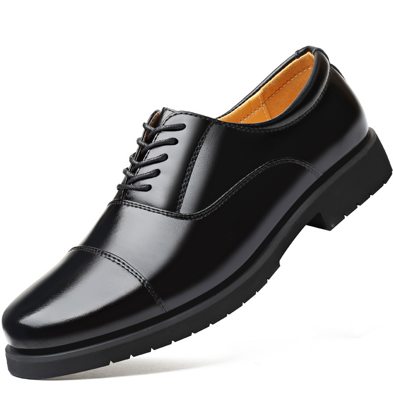 07b亮皮士官07a正装三节头皮鞋男校尉保安职业商务男军工系带皮鞋