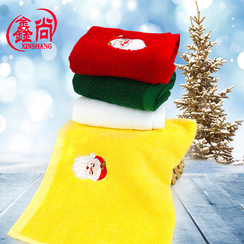 Towel Factory Wholesale Christmas Present Towel Pure Cotton Embroidery Holiday Advertising Towel Face Towel Logo