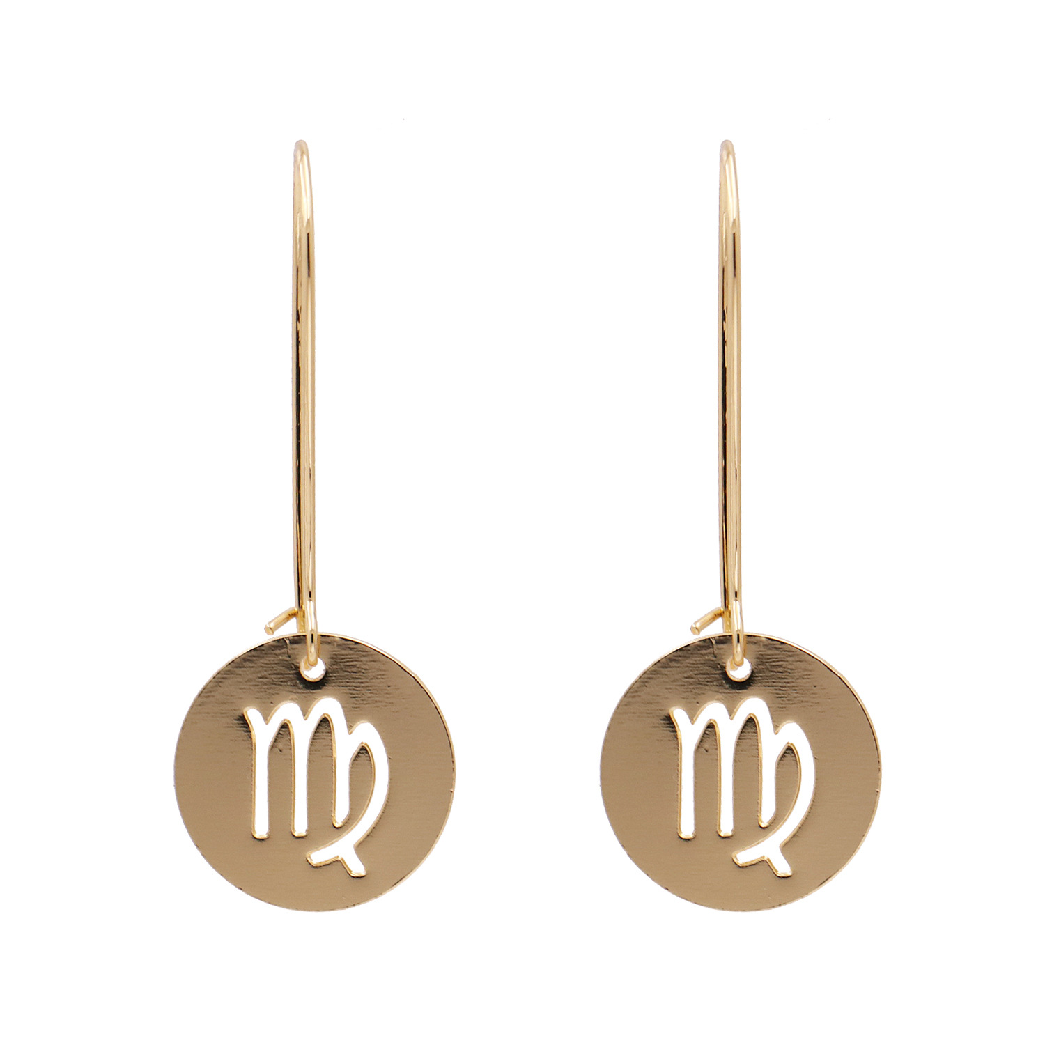 新款圆牌守护图案12星座耳钉女韩版简约森系小众设计耳饰批发