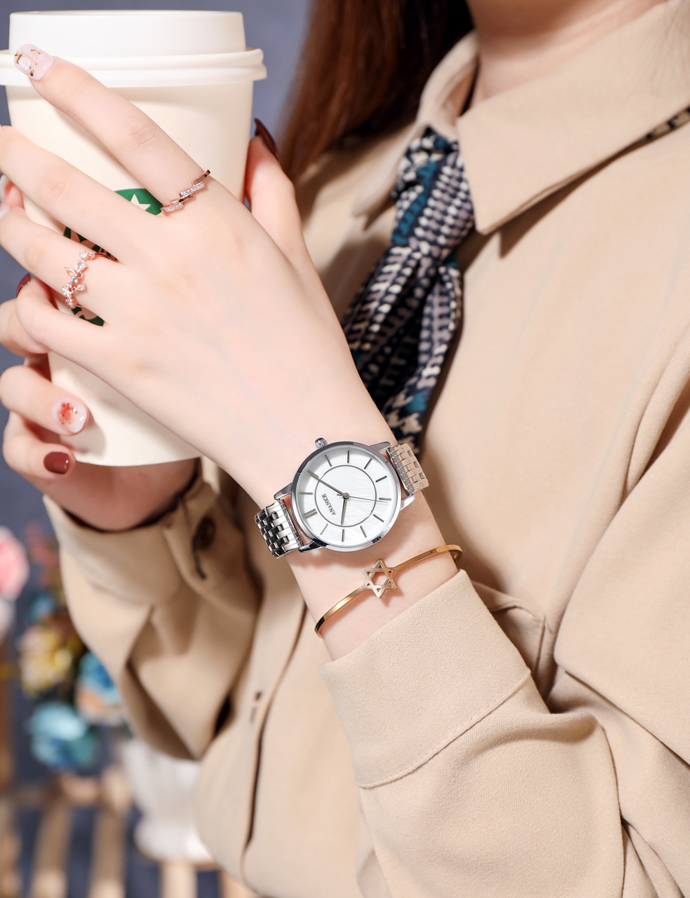 2021跨境日本机芯贝壳面防水石英女士手表外贸爆款时尚品质女表