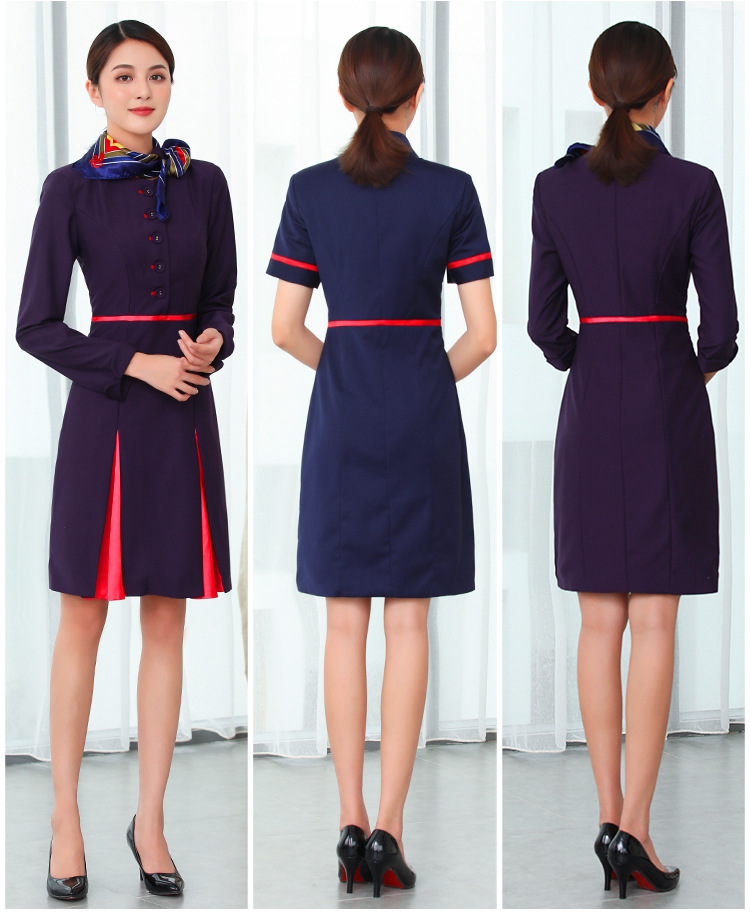 香港国泰港龙航空连衣裙空姐女修身高端职业装导诊技师制服