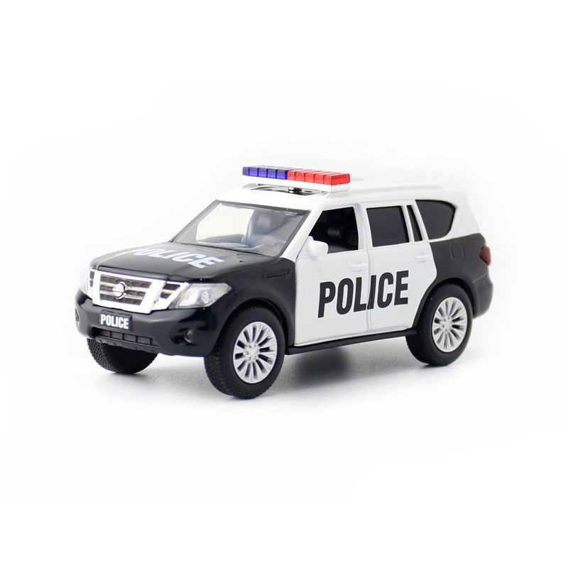 jkm玩具合金汽车模型1:36日产尼桑途乐y62警车回力开门盒装