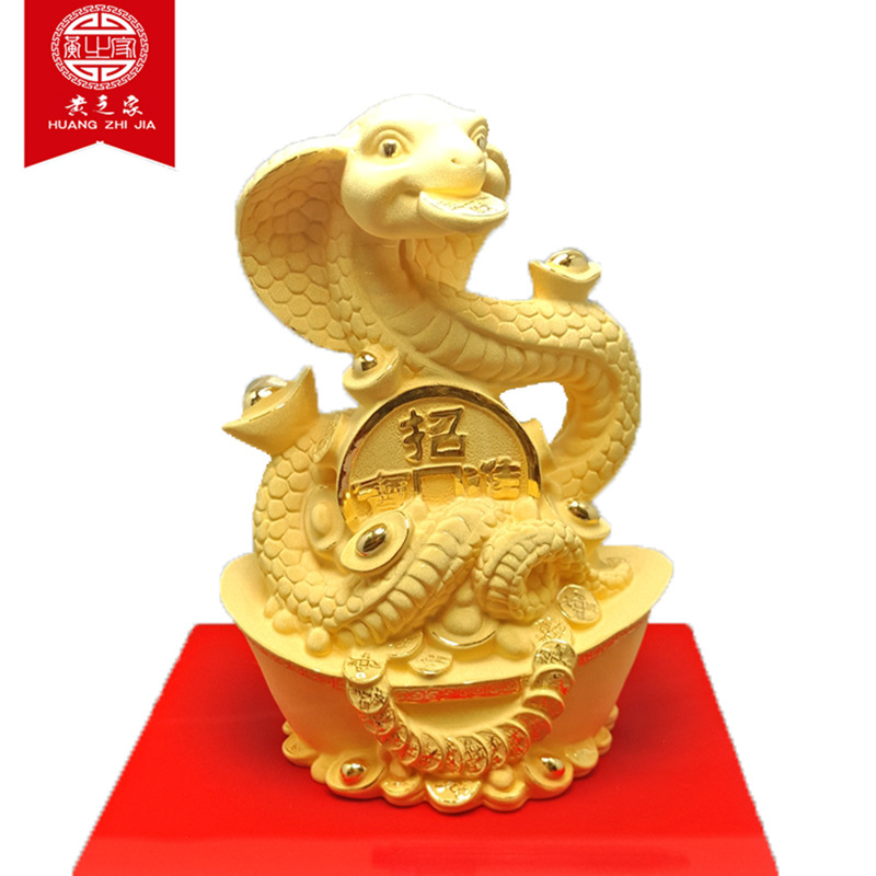 绒沙金生肖蛇摆件 电镀十二生肖工艺品 家居办公招财金蛇摆件定做