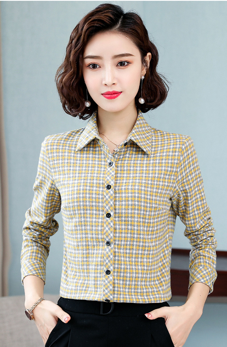 格子纯棉衬衫女长袖2020秋季新款洋气百搭时尚小衫宽松气质衬衣寸