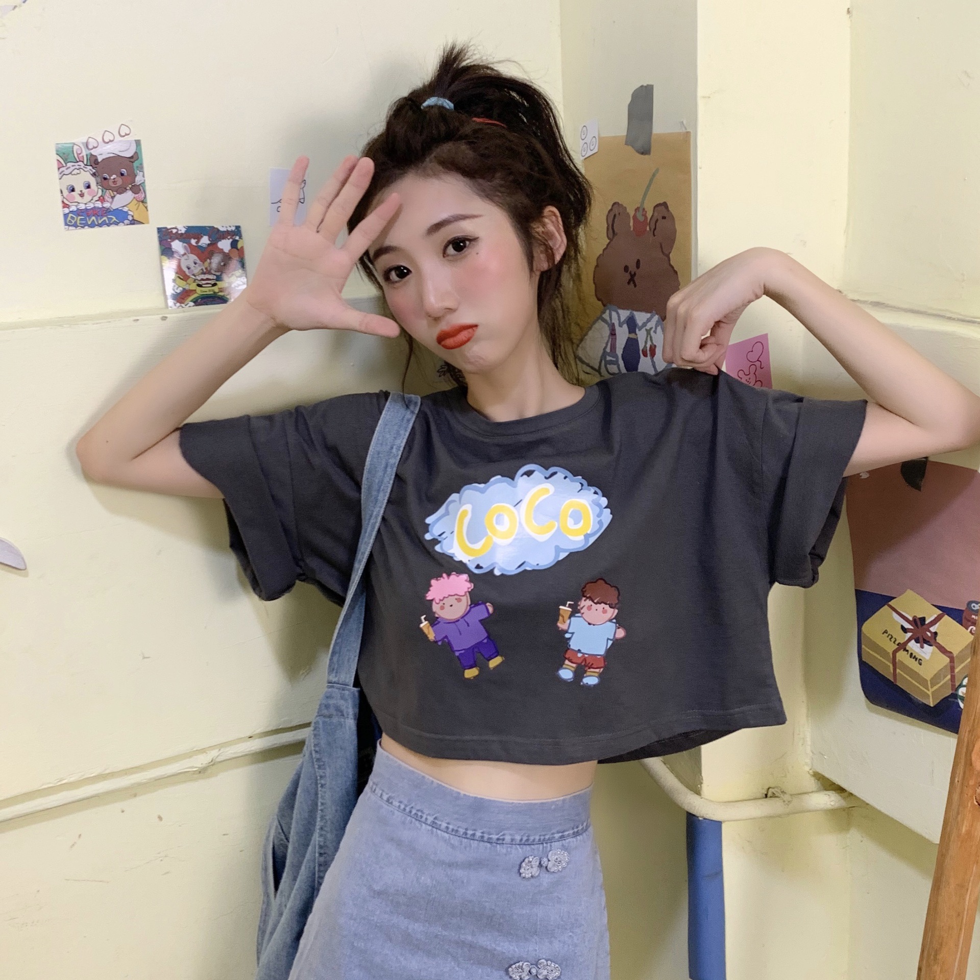 泫雅风上衣夏装2020新款韩版宽松短袖t恤ins潮网红超火短款衣服女