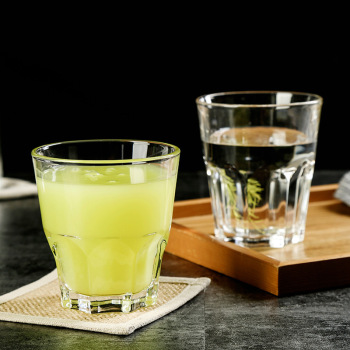 青苹果透明玻璃杯茶杯圆柱形矮款直身杯花茶烈酒机压杯牛奶杯餐杯