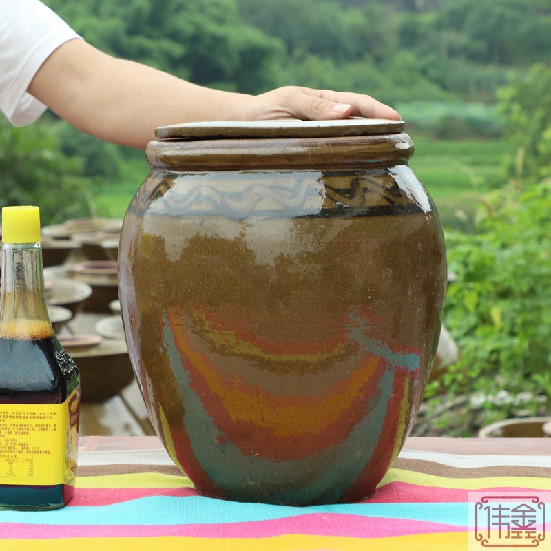 土陶罐子猪油坛子热油罐厨房家用老式陶瓷带盖密封储物罐辣椒酱罐
