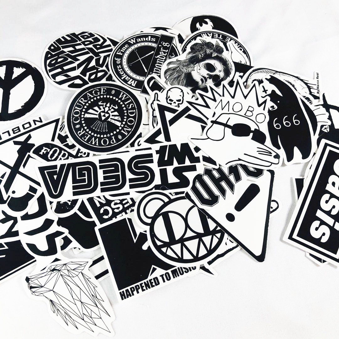 60张/套 黑白潮流乐队笔记本电脑行李箱手机吉他滑板电动车贴纸