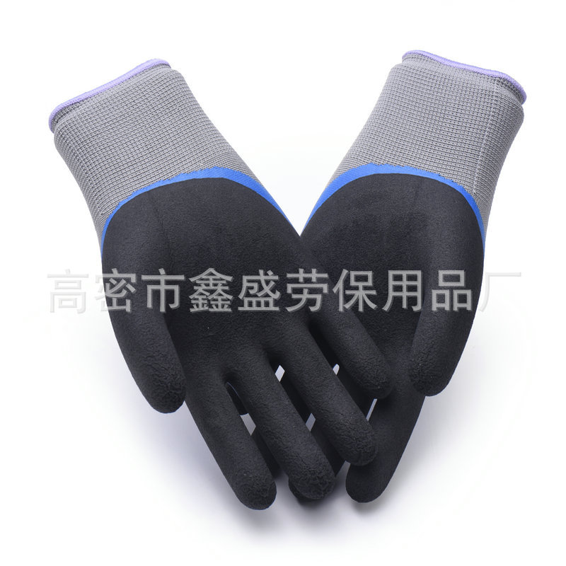 Factory Direct Sales Labor Protection Gloves the King of Breathable Double-Layer Dipping Thick Wear-Resistant Non-Slip Safety Protective Gloves