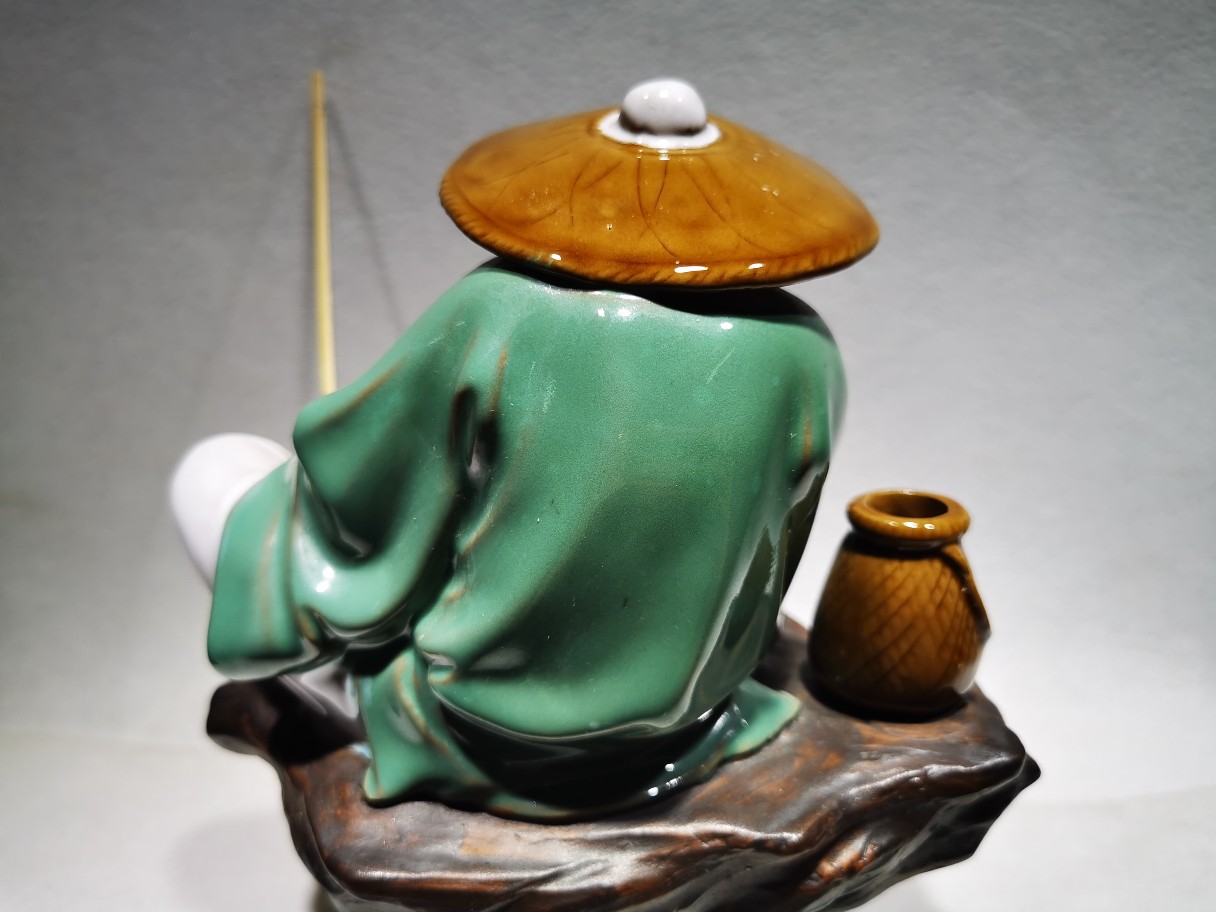 石上老翁姜太公石湾人物陶瓷工艺品摆件客厅书房摆设家居饰品公仔