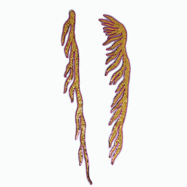 新款亮片珠片布贴现货 火焰羽毛绣花布 连衣裙舞台服面料