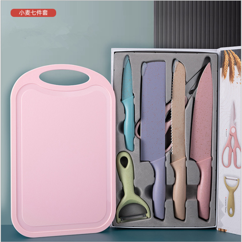 Kitchen Knife Kit Wheat Straw Knife Set Color Straw 6-Piece Gift Macaron Color Knife in Stock