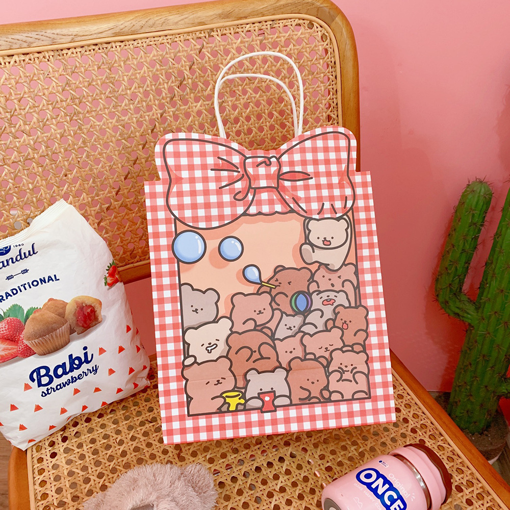 可爱ins简约卡通韩风萌熊纸袋手提购物袋包装袋礼品礼物袋收纳袋