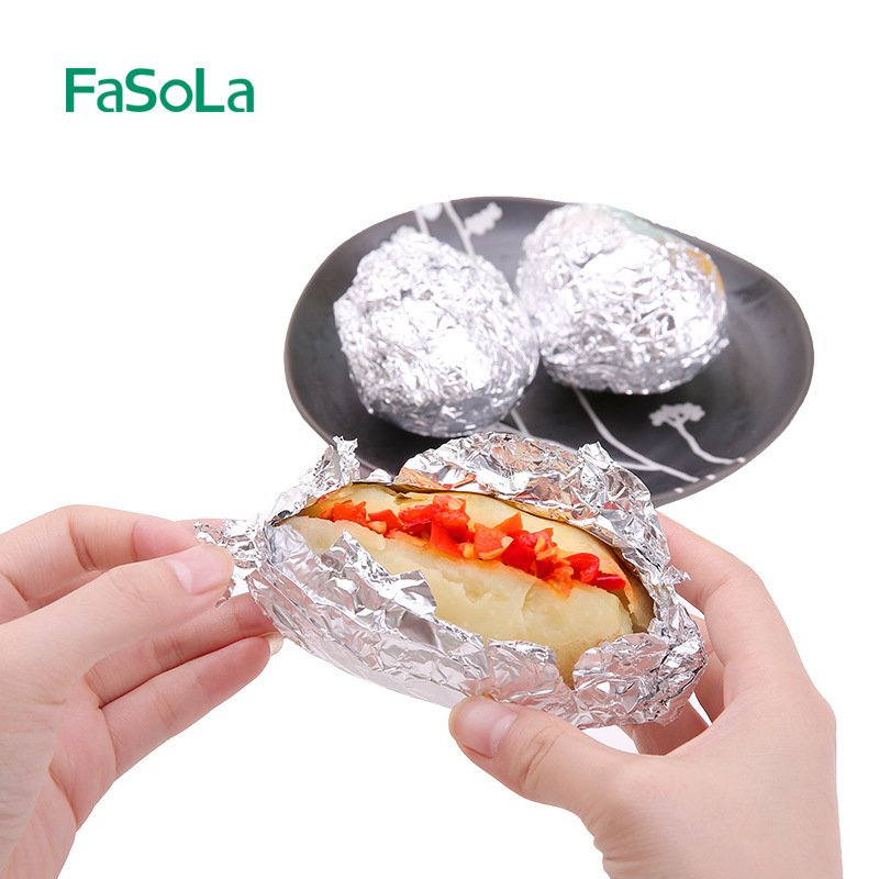 Fasola Cooking Double-Sided Aluminized Paper Disposable Kitchen Tin Foil Saw Blade Design Free Cutting Insulation Aluminum Foil Roll