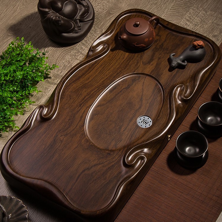 整块雕刻茶盘家用大号沙比利木茶海简约排水功夫茶具托盘浮雕茶台