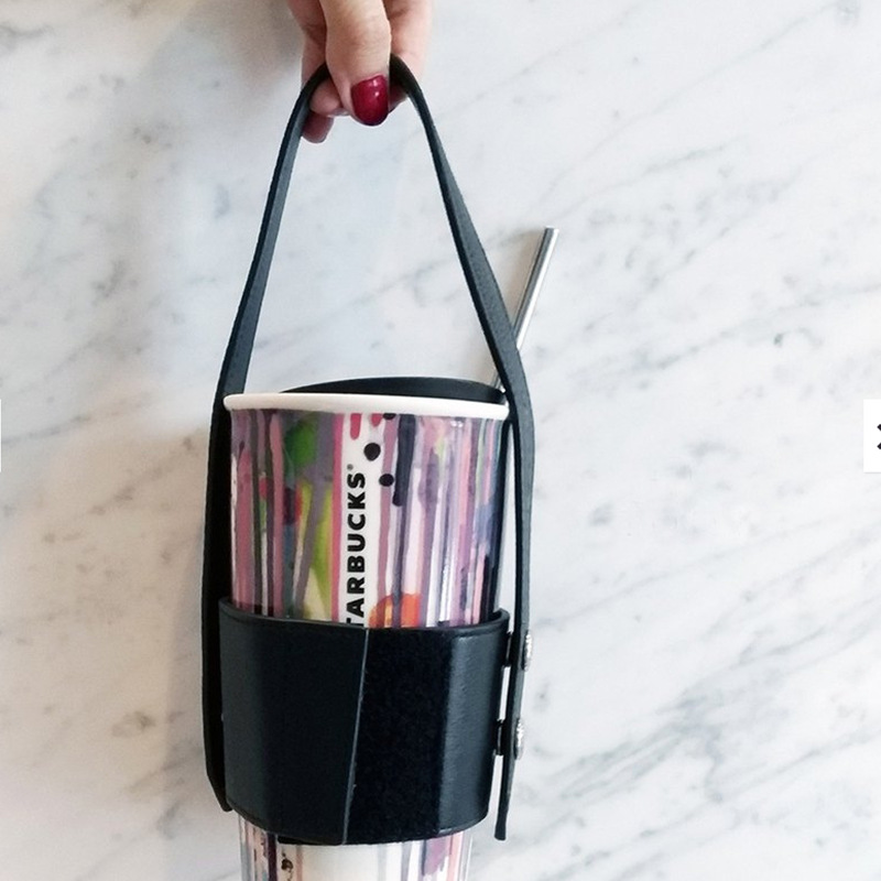 个性皮革奶茶杯套 隔热水保温杯杯套 简约可拆卸饮料挎肩杯套