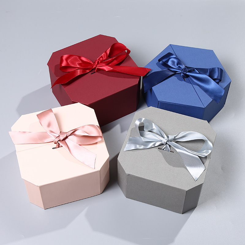 现货八边形礼品盒创意双开门礼品盒喜庆伴手礼品盒生日礼物包装盒