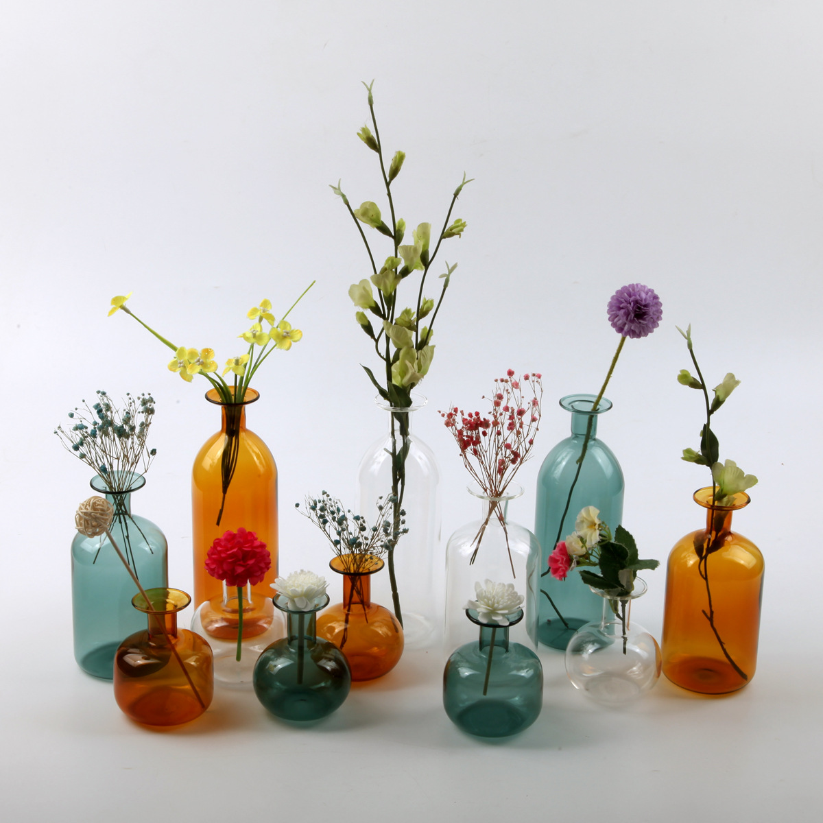 条纹透明花瓶多菱形玻璃彩色插花瓶欧式家居摆件水培插花玻璃瓶