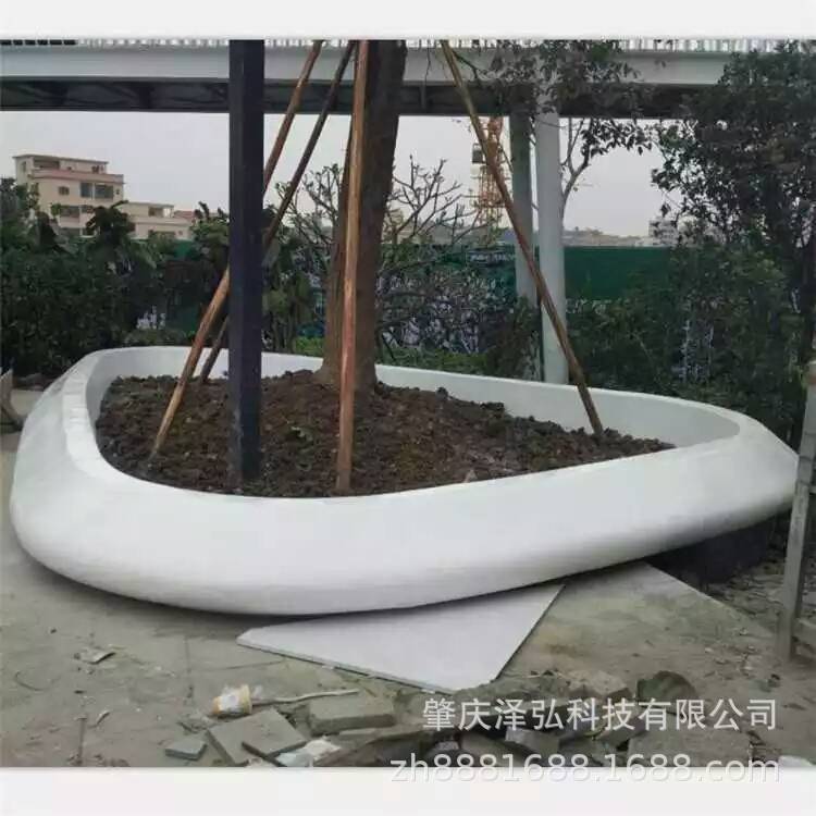 白色异形玻璃钢树池花池结合休闲坐凳座椅制作厂家直供