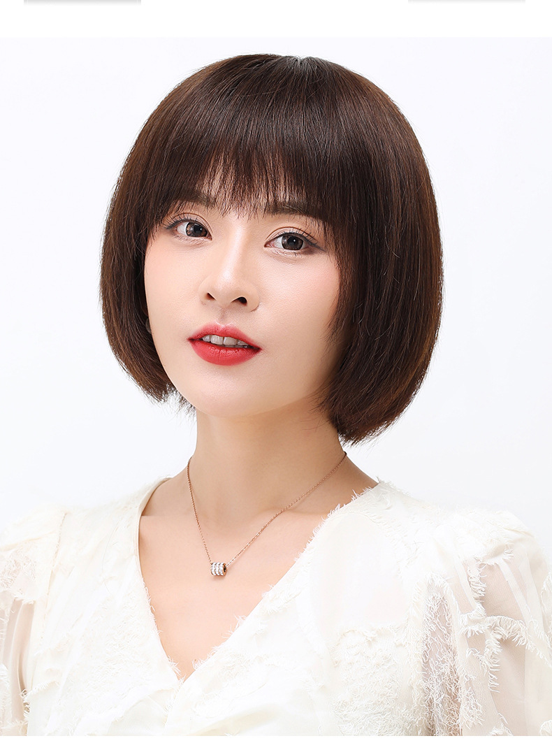 真发波波头假发女短发真人发丝蓬松修脸化疗女士真发短直发全头套