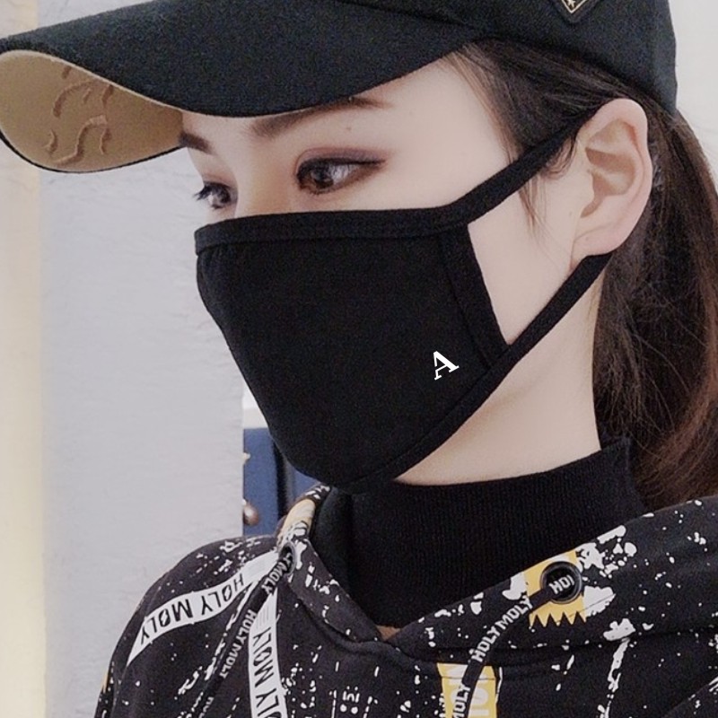时尚女士春夏季薄款棉口罩英文字母印花图案学生口罩男黑色纯棉