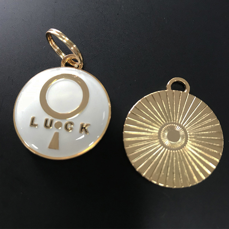 新款金属单面烤漆滴胶钥匙扣挂件 锌合金电镀仿金圆形吊坠 定制