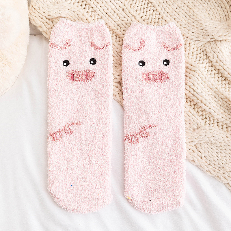 Coral Fleece Socks Women's Winter Thickened Velvet Padded Warm Floor Socks Home Sleeping Socks Cute Cartoon Plush Socks