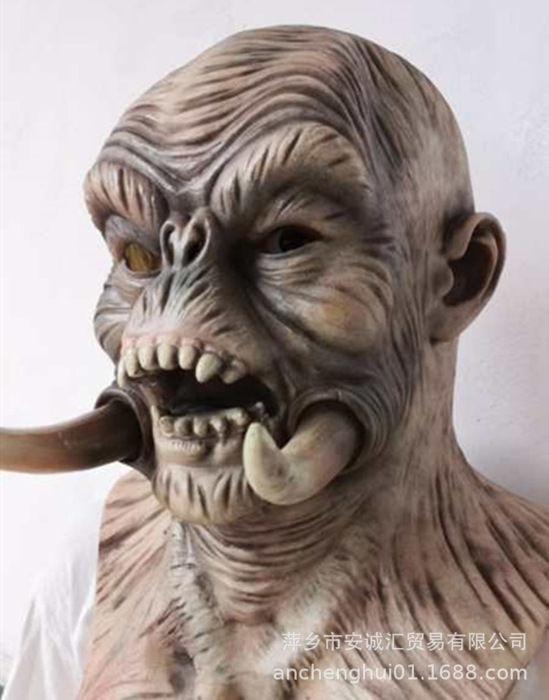 一件代发 万圣节成人乳胶外星人长牙怪恐怖面具头套吓人道具