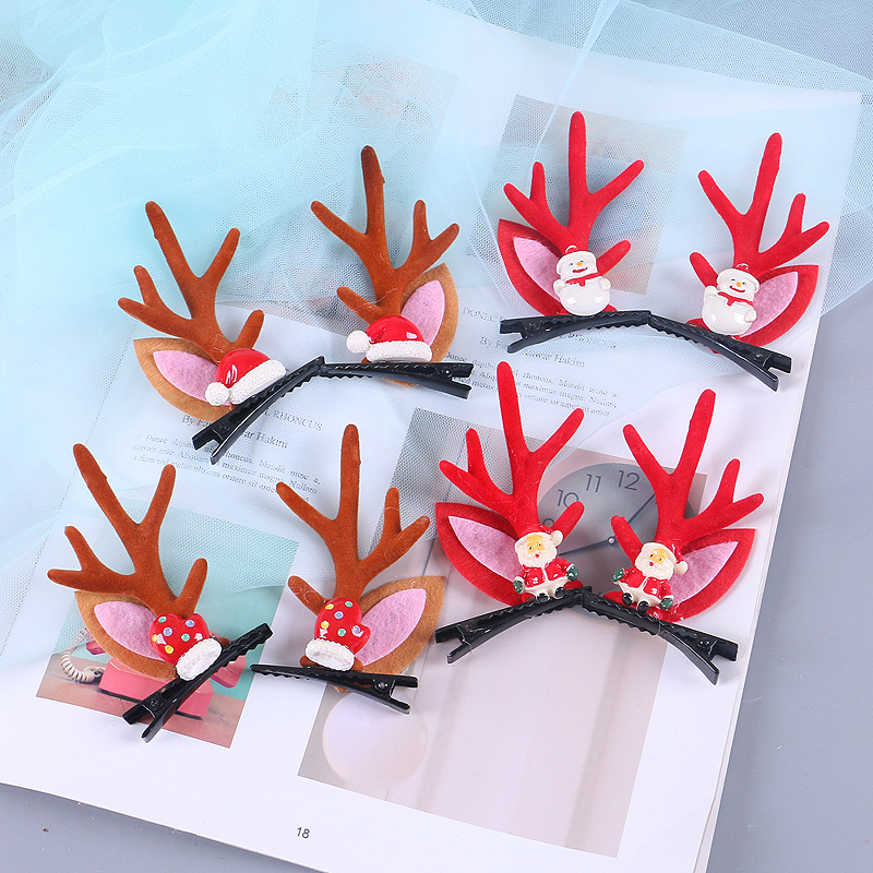 圣诞节饰品发夹儿童圣诞鹿角发卡头饰女可爱小鹿夹子女童发饰装饰