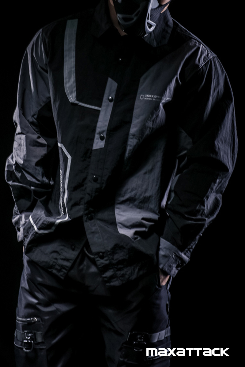 maxattack潮牌运动长袖衬衫男士宽松外套立领秋冬薄款健身机能风