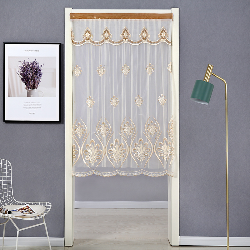 夏季蕾丝纱网布艺门帘田园风格家用半腰整截半截魔术贴网纱门帘