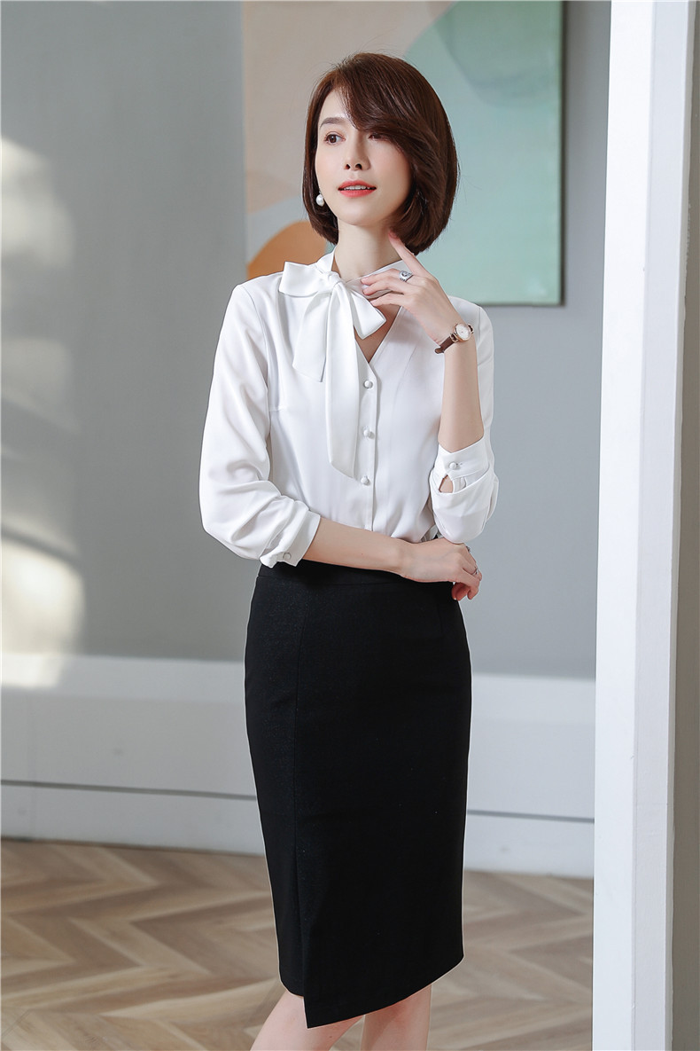 衬衫2020新款正装职业淑女名媛气质商务网红蝴蝶结v领系带jy8029