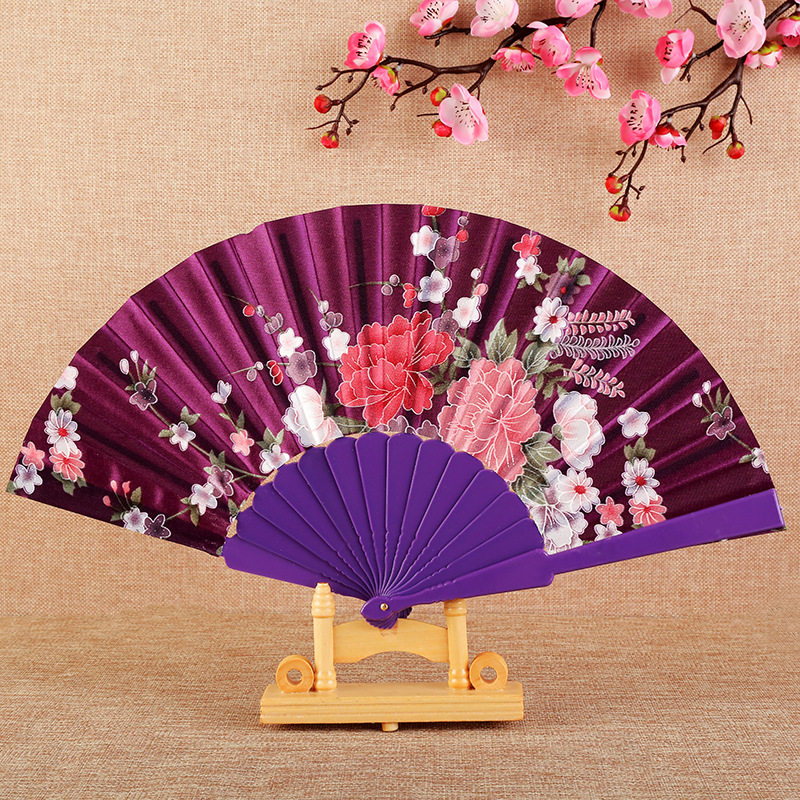 Silk Cloth Flat Fan Folding Blank Satin Non-Lace Folding Fan Printable Advertising Dance Wedding Fan Factory Wholesale